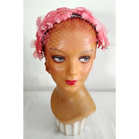 50s 60s Vintage Pink Floral Headband Style Hat - Picture 4 of 4